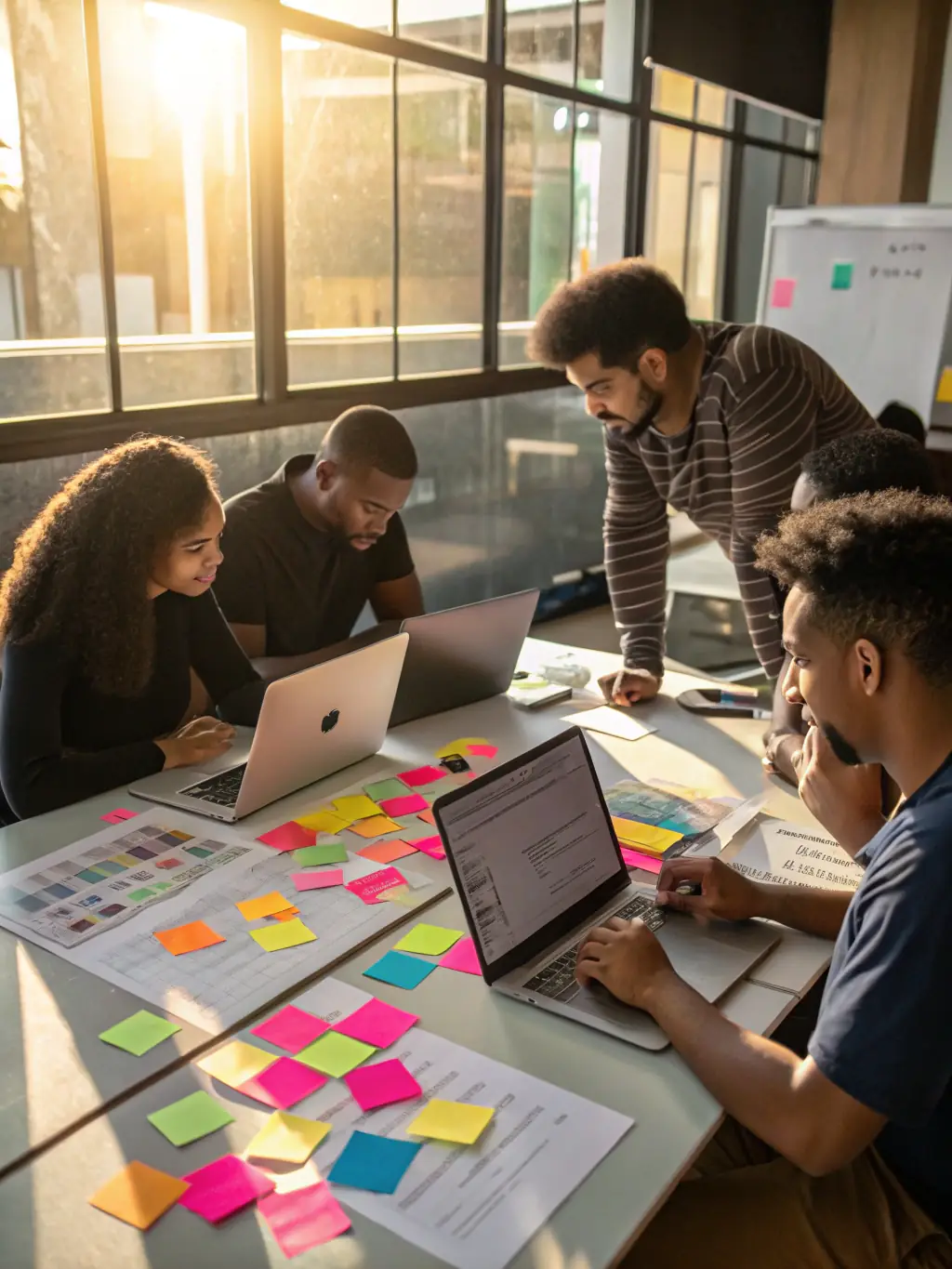 A diverse team of software engineers collaborating on a project in a modern office, reflecting the firm's expertise in serving the software development industry.