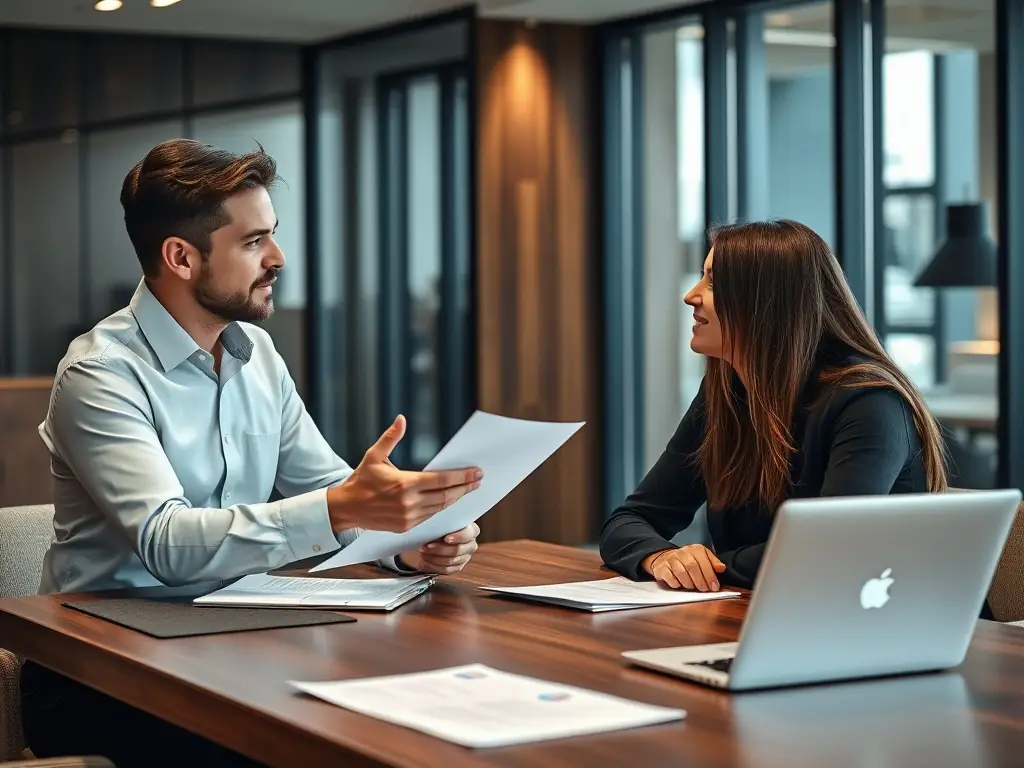 An image of a professional interview in a modern office setting, with candidates and recruiters engaged in discussion, representing Talent Acquisition & Recruitment services.